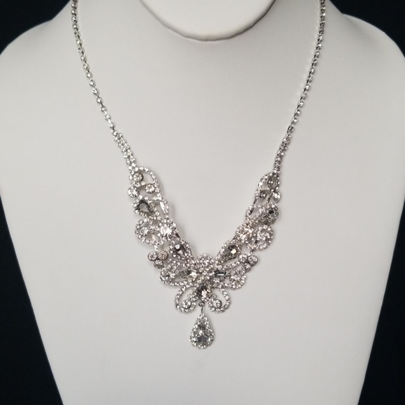Prom Wedding Silver Rhinestones Necklace Valentines Day - Picture 6 of 9